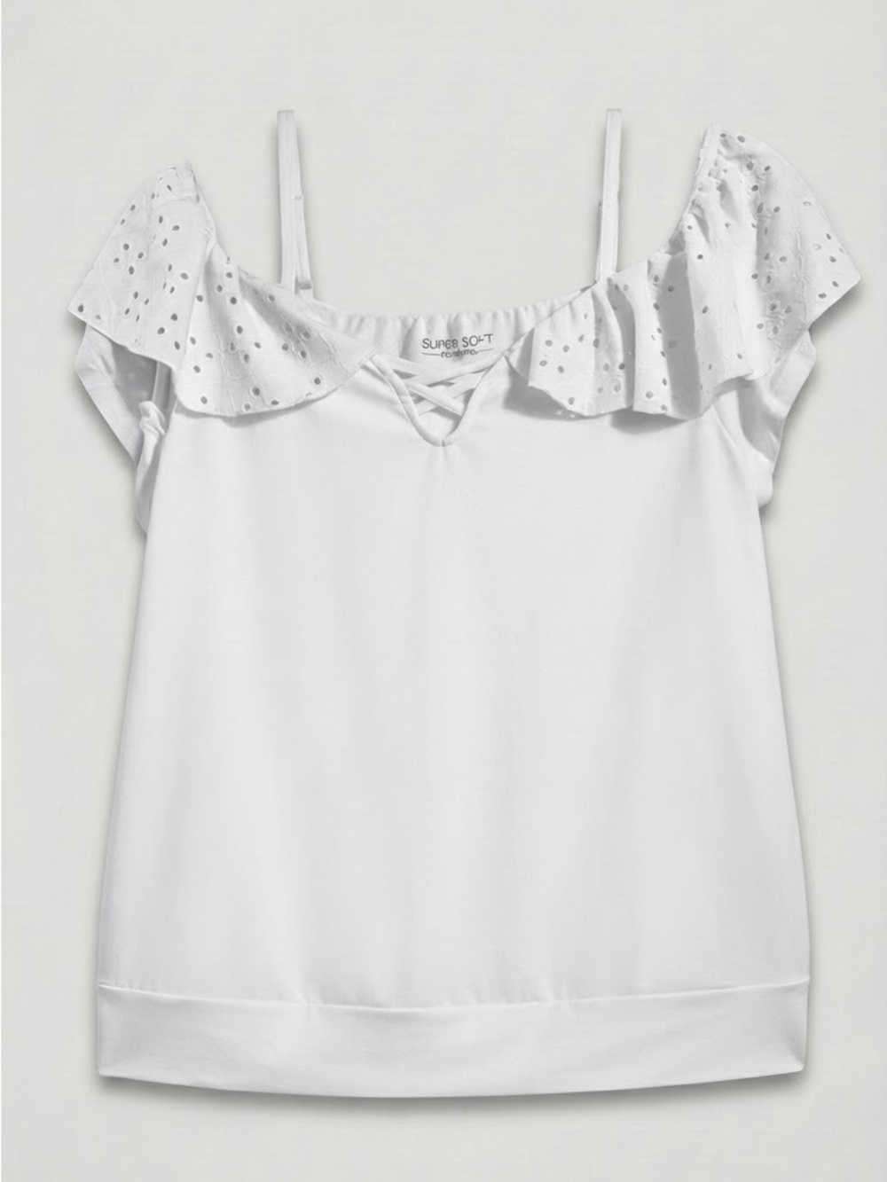 torrid White Eyelet Ruffle Cold-Shoulder Tank
